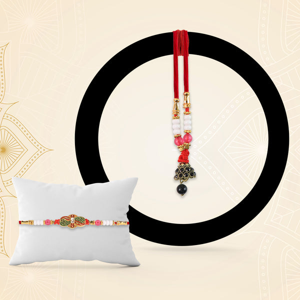 Elegant Bhabhi Lumba Rakhi With Butterfly Design Beaded Tassels  Pink Stone Work