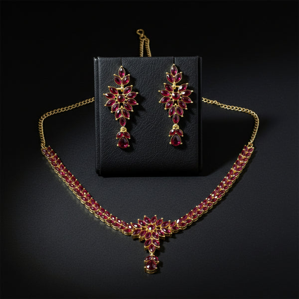 Traditional Floral Motif Necklace & Earring Jewelry Set – 2 Piece Set